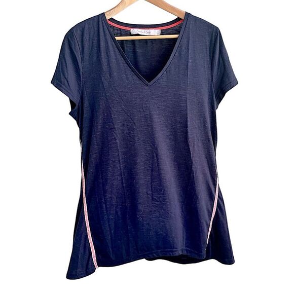 Summer & Sage Navy Short Sleeve V-Neck Tunic Top – Size L - Picture 3 of 10